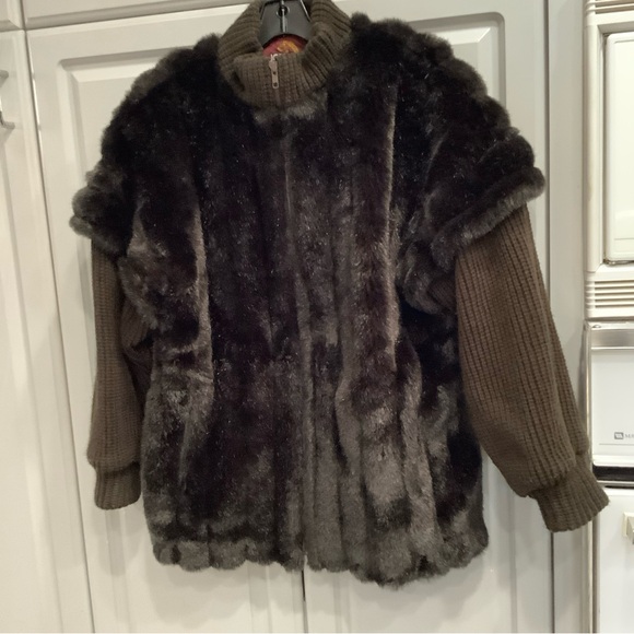 VTG Jordache Brown Faux Fur Full Zip Jacket Knit Sleeve Mock Collar Sz 10/12 - Picture 10 of 15